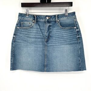 LOFT Denim Skirt 6 Stretch Cotton Jean Skirt Raw Hem NWT New Classic A Line